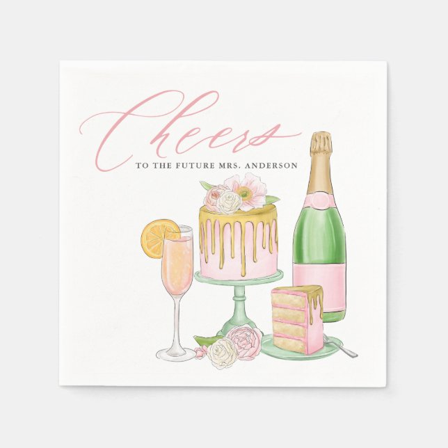 Guardanapo De Papel Bolo de Champagne e Drip - Chá de Noiva de Primave (Frente)