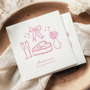 Guardanapo De Papel Bolo de Champanhe com Laço Rosa Caprichoso Chá de