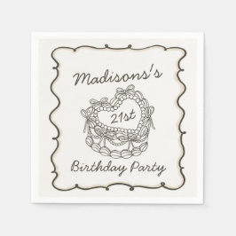 Guardanapo De Papel Bolo de Coquetel Retro Cardíaco com Arco bege - An