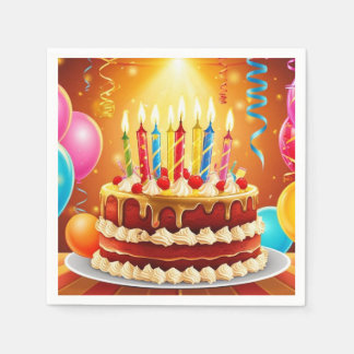 Guardanapo De Papel Bolo e Velas de Aniversário