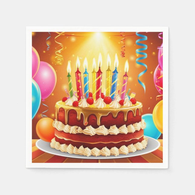 Guardanapo De Papel Bolo e Velas de Aniversário (Frente)