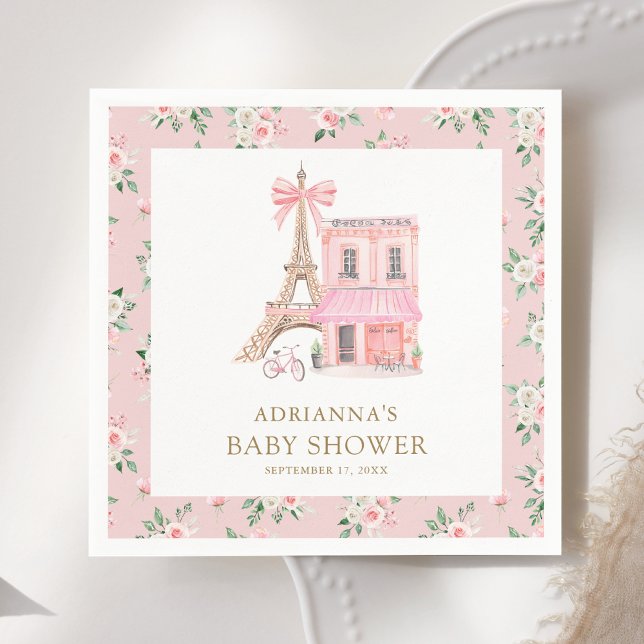 Guardanapo De Papel Bom Dia Bebê Rosa Café Francês Parisiense Chá de B (Criador carregado)