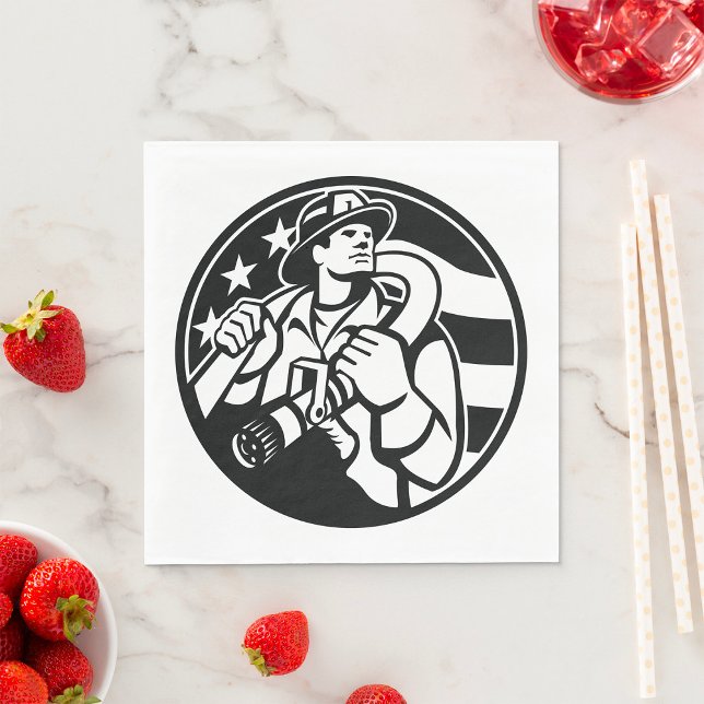 Guardanapo De Papel Bombeiro Americano Herói Negrito e Branco (Criador carregado)