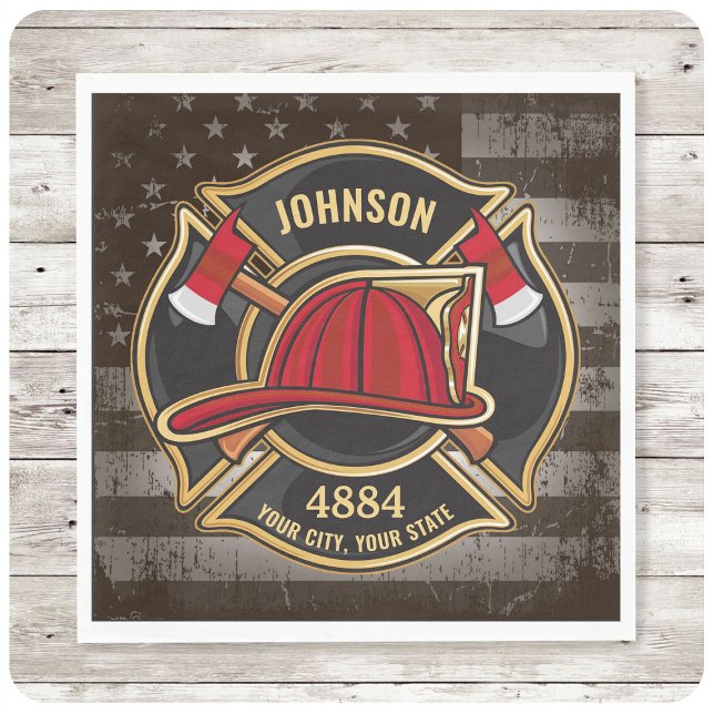 Guardanapo De Papel Bombeiro NOME Fireman Fire Department USA Flag (Criador carregado)