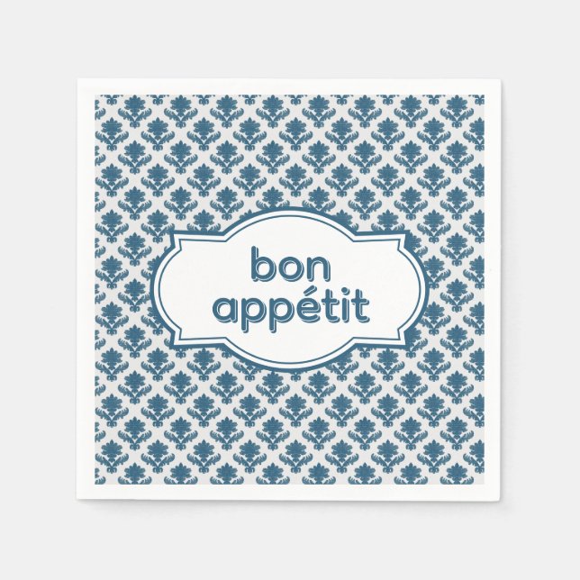Guardanapo De Papel Bon Appetit Elegant French Tapestry Blue White (Frente)
