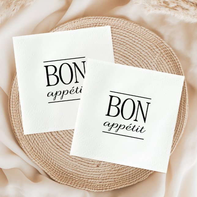 Guardanapo De Papel BON APPETITIT - Tipografia Branca e Preta (BON APPETIT Black & White Kitchen Quote Typography Paper Napkins)