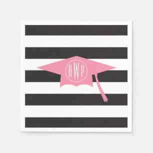 Guardanapo De Papel Boné de formatura cor-de-rosa Monogrammed +