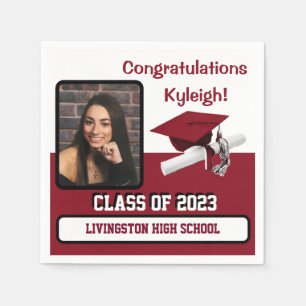 Guardanapo De Papel Boné e Diploma, Graduação Cardeal Vermelho e Branc