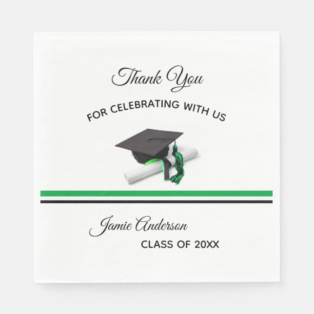 Guardanapo De Papel Boné e Tassel preto e verde | FESTA DE FORMATURA (Frente)