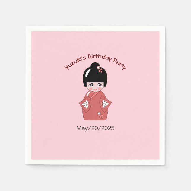 Guardanapo De Papel Boneca Kokeshi - aniversário personalizado (Frente)