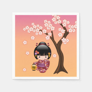 Guardanapo De Papel Boneca Sakura Kokeshi - Garota Geisha em Pêssego