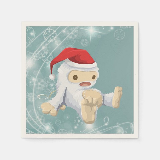 Guardanapo De Papel Boneca Yeti Natal Vestindo um Chapéu Santa (Frente)