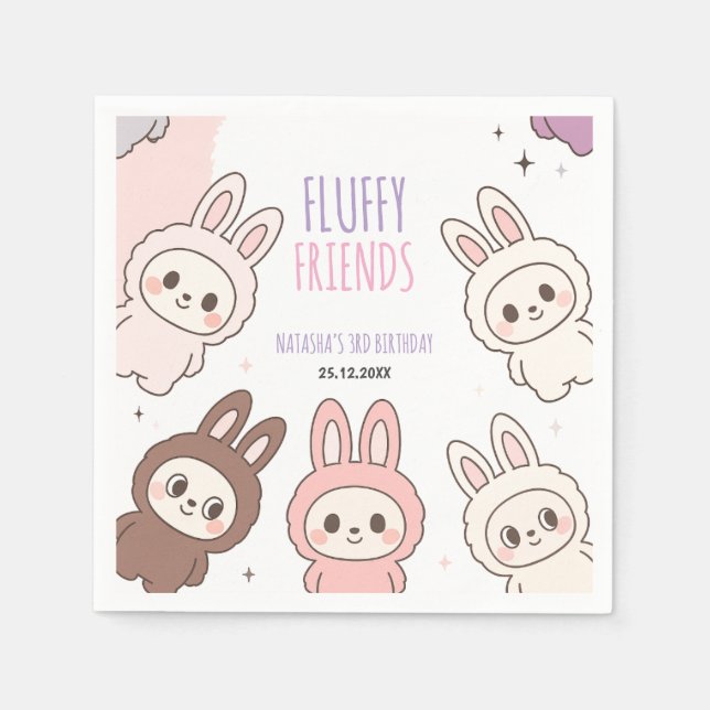 Guardanapo De Papel Bonecas Fluffy Pastel Bunny Themed Birday (Frente)