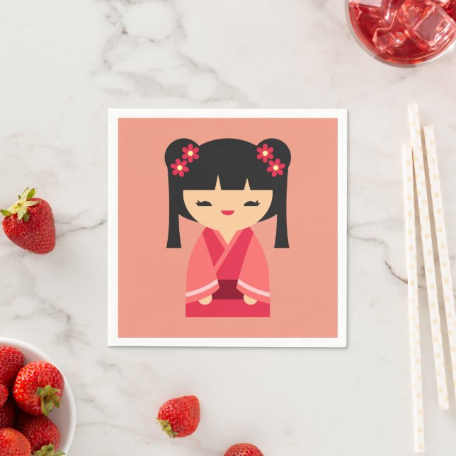 Guardanapo De Papel Bonecas japonesas cor-de-rosa Kokeshi (Insitu)