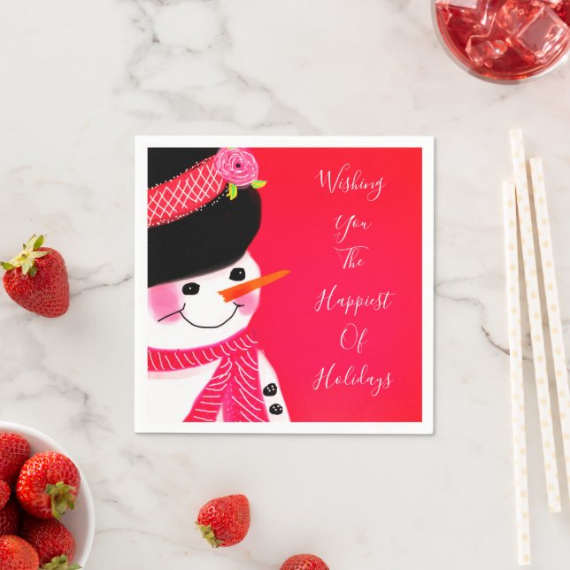 Guardanapo De Papel Boneco de Neve Artístico Com Vermelhos (Insitu)