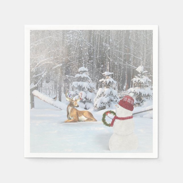 Guardanapo De Papel boneco de neve com coroa de Natal para veado (Frente)