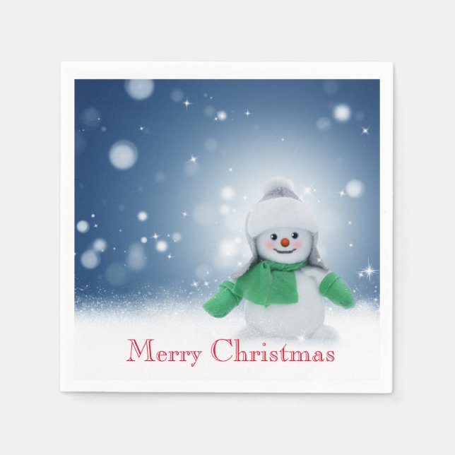 Guardanapo De Papel Boneco de neve com um cachecol verde  (Frente)