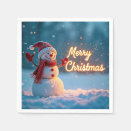 Guardanapo De Papel Boneco de Neve de Natal com Letreiro Neon