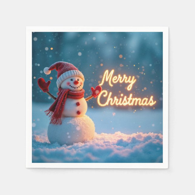 Guardanapo De Papel Boneco de Neve de Natal com Letreiro Neon (Frente)