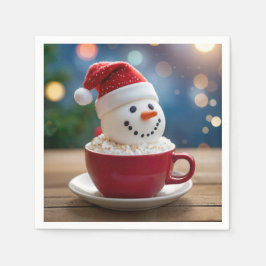 Guardanapo De Papel Boneco de Neve de Natal no Chocolate Quente