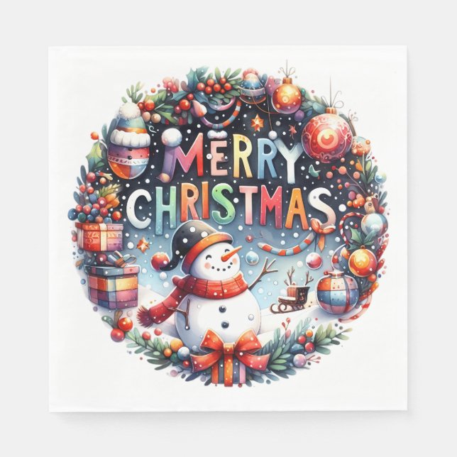 Guardanapo De Papel Boneco de Neve Feliz Natal  (Frente)