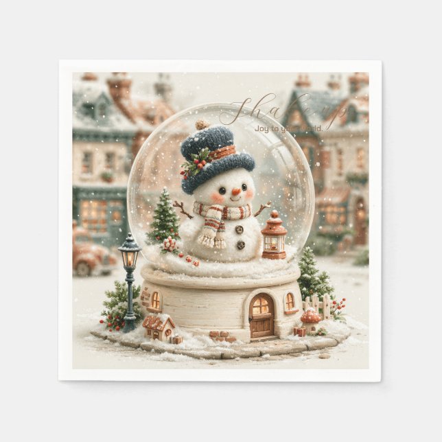 Guardanapo De Papel Boneco de Neve Fofo em Globo de Neve (Frente)
