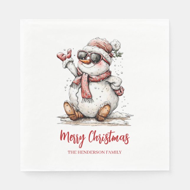 Guardanapo De Papel Boneco de Neve Óculos de Natal Alegre  (Frente)
