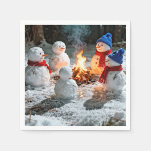 Guardanapo De Papel Bonecos de Neve Derretendo em Torno de uma Fogueir