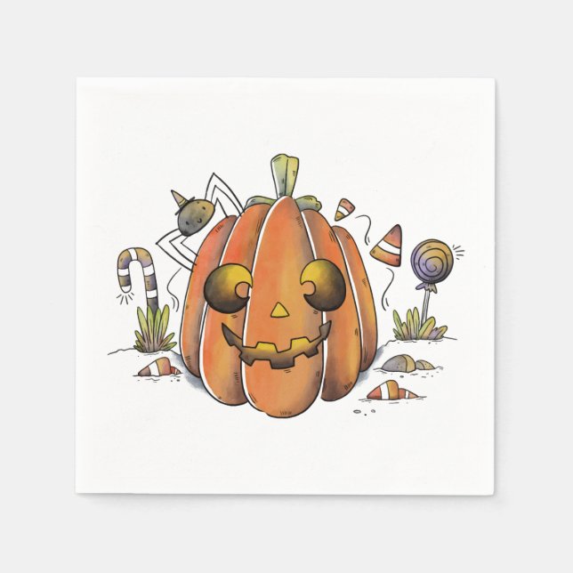Guardanapo De Papel Bonita Aquarela Jack o'lantern (Frente)