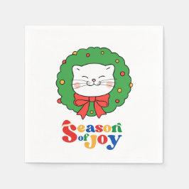 Guardanapo De Papel Bonita Kawaii Cat Wreath Season of Joy