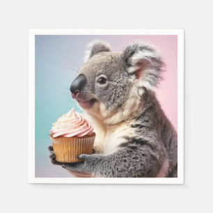 Guardanapo De Papel Bonita Koala Com Gradiente De Pastel Cupcake