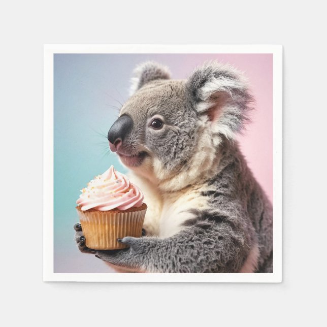 Guardanapo De Papel Bonita Koala Com Gradiente De Pastel Cupcake (Frente)