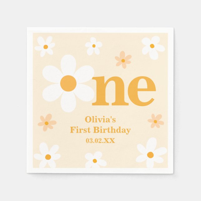 Guardanapo De Papel Bonita Margarida Amarela Uma Rapariga de Aniversár (Frente)