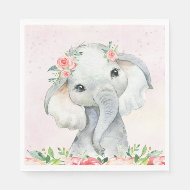 Guardanapo De Papel Bonita Menina Elefante Chá de fraldas Napkins (Frente)