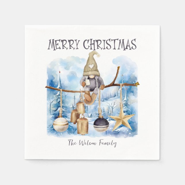 Guardanapo De Papel Bonita Mulher de inverno Gnomo Feliz Natal (Frente)