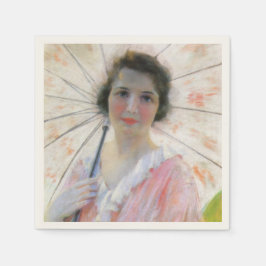 Guardanapo De Papel Bonita senhora num vestido cor-de-rosa com parasol