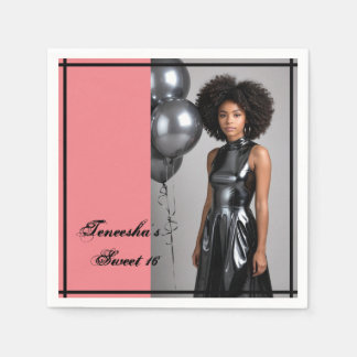 Guardanapo De Papel Bonito 16 Foto Personalizada Napkin - Rosa e Preto