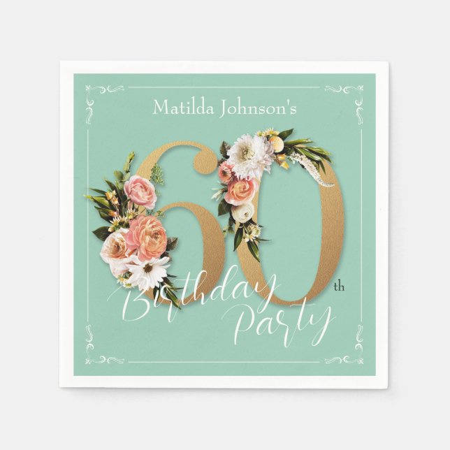 Guardanapo De Papel Bonito 60º aniversário Casa Dourada Glamorosa (Frente)