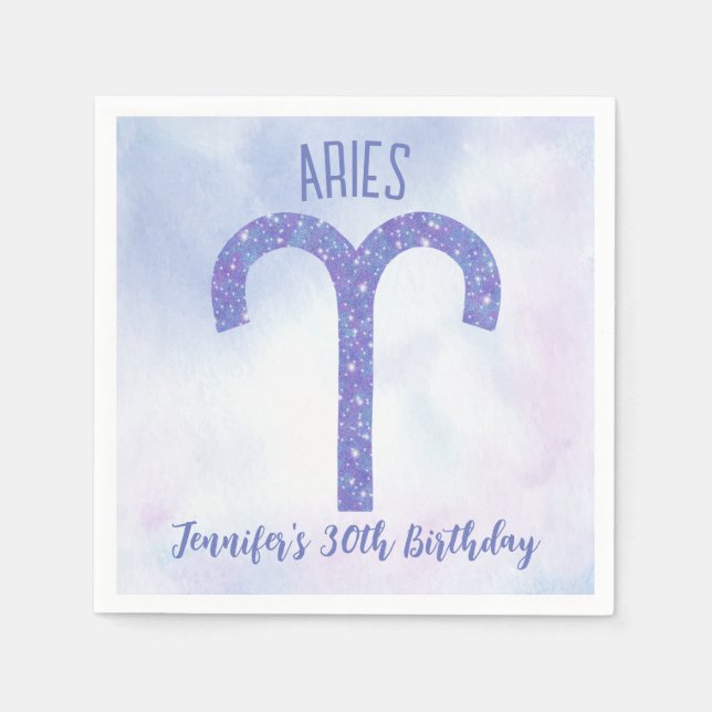 Guardanapo De Papel Bonito Aries Purple Astrology - Festa de aniversár (Frente)