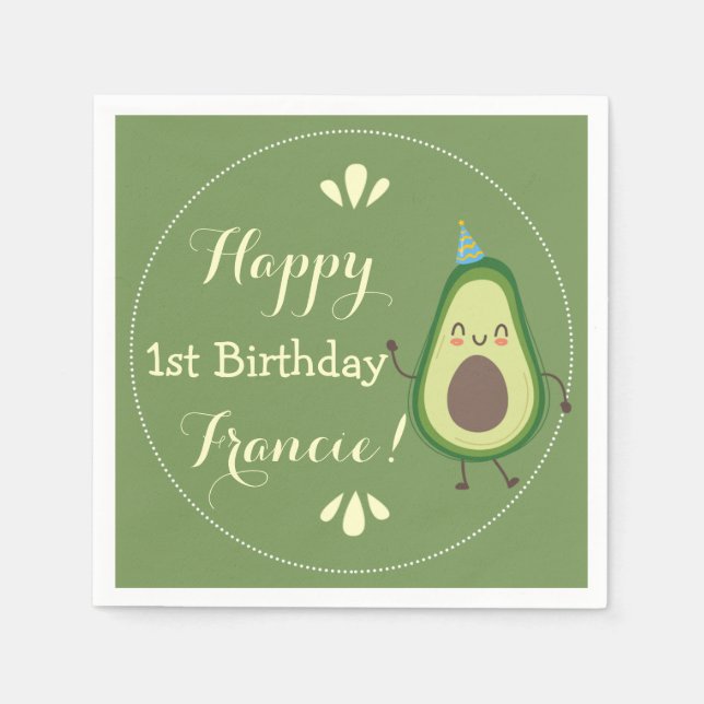 Guardanapo De Papel Bonito Avocado Personalize o primeiro aniversario  (Frente)