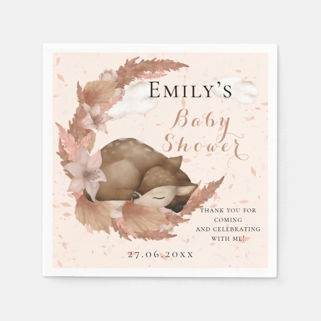 Guardanapo De Papel Bonito Bambi e Flores Chá de fraldas Rosa Pastel N (Frente)