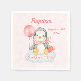 Guardanapo De Papel Bonito Batismo Aquarela Pinguim Pinguim Pink Papel