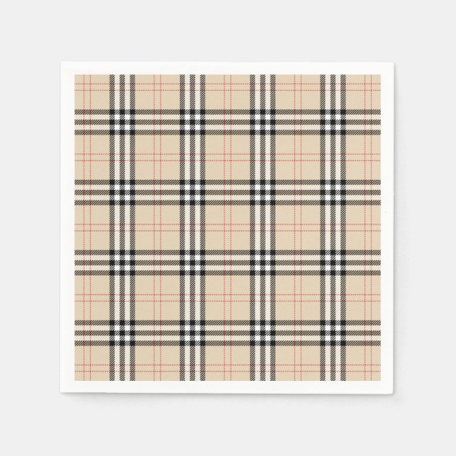 Guardanapo De Papel Bonito Beige Xadrez Tartan (Frente)