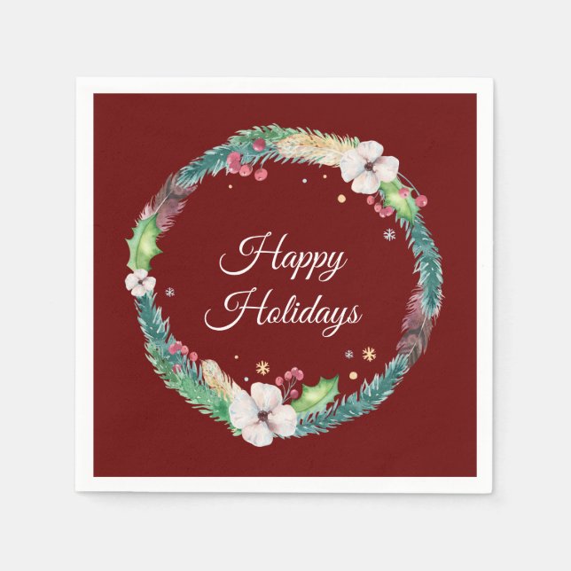 Guardanapo De Papel Bonito Boho Holiday Wreath (Frente)