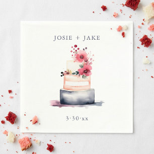 Guardanapo De Papel Bonito bolo de casamento de aquarela simples