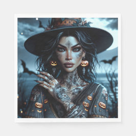 Guardanapo De Papel Bonito bruxa gótica com o partido Tattoos Hallowee
