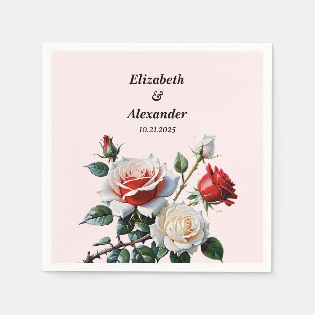 Guardanapo De Papel Bonito casamento floral de rosas vermelhas brancas (Frente)