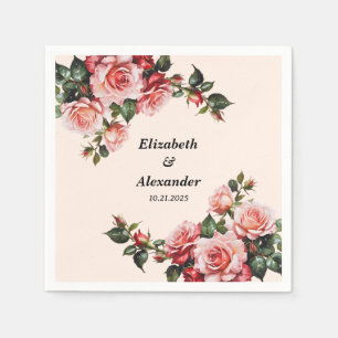 Guardanapo De Papel Bonito casamento rosa e rosa vermelha