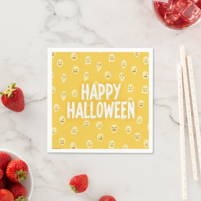 Guardanapo De Papel Bonito Halloween Amarelo Napkins com Fantasmas Ado (Insitu)
