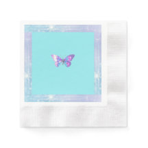 Bonito Holográfico Papel de Borboleta Napkin Aqua